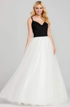 Formal Gowns Ellie Wilde - EW120072 Crepe Plunging V-neck Tulle Ballgown