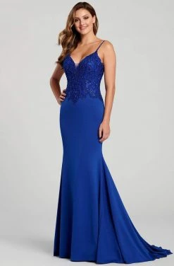 Ellie Wilde - EW120084 V Neck Embroidered Corset Bodice Jersey Gown 14 Ellie Wilde - EW120084 V Neck Embroidered Corset Bodice Jersey Gown