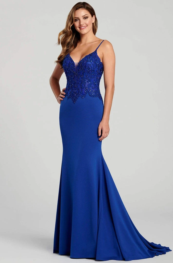 Ellie Wilde - EW120084 V Neck Embroidered Corset Bodice Jersey Gown 8 Ellie Wilde - EW120084 V Neck Embroidered Corset Bodice Jersey Gown