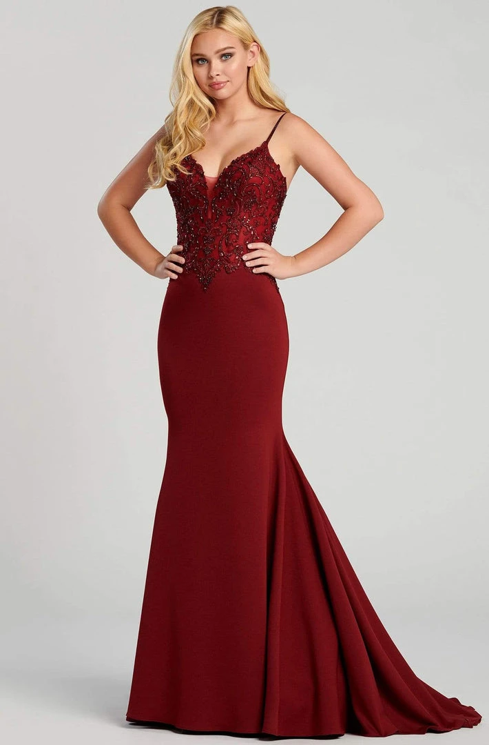 Ellie Wilde - EW120084 V Neck Embroidered Corset Bodice Jersey Gown 9 Ellie Wilde - EW120084 V Neck Embroidered Corset Bodice Jersey Gown