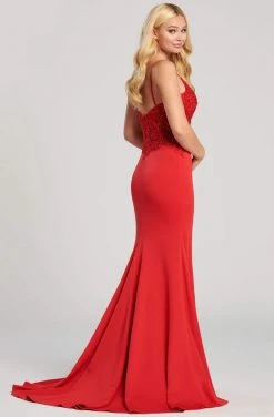 Ellie Wilde - EW120084 V Neck Embroidered Corset Bodice Jersey Gown