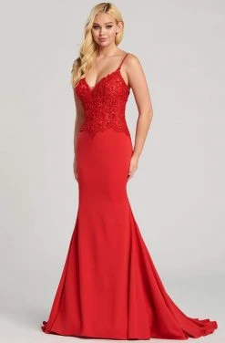 Ellie Wilde - EW120084 V Neck Embroidered Corset Bodice Jersey Gown