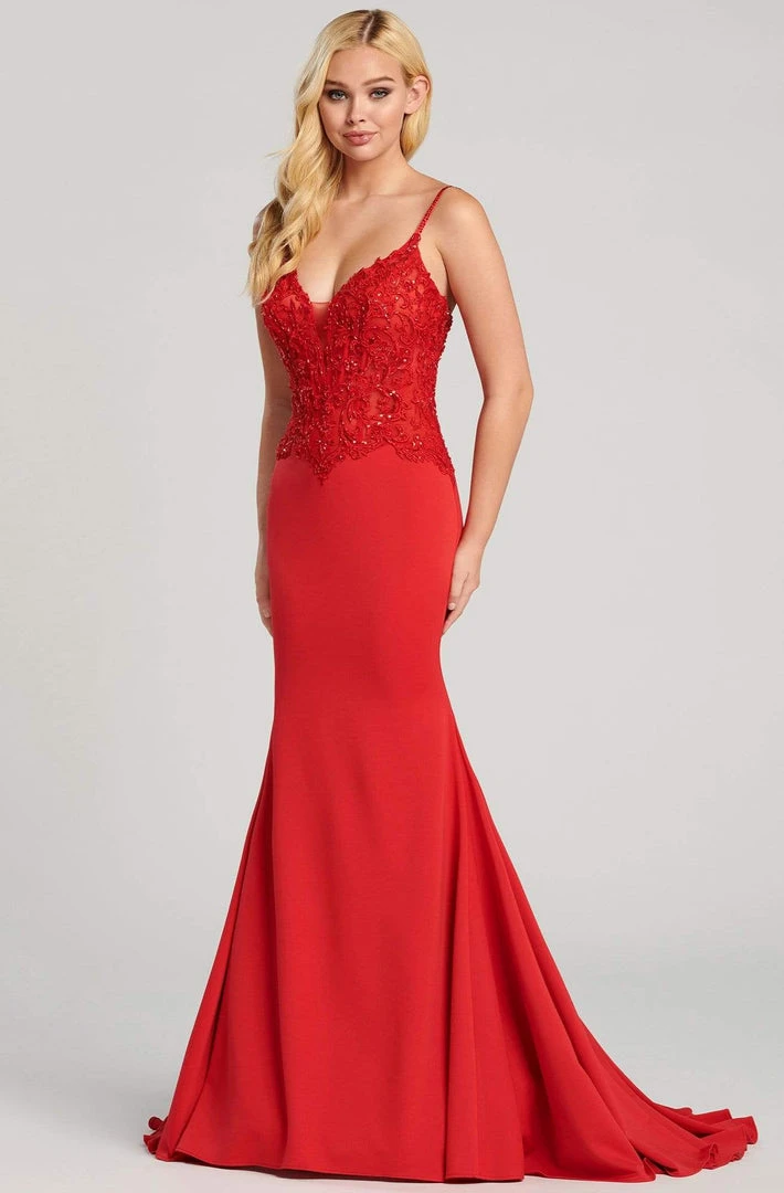 Ellie Wilde - EW120084 V Neck Embroidered Corset Bodice Jersey Gown 3 Ellie Wilde - EW120084 V Neck Embroidered Corset Bodice Jersey Gown
