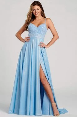 Ellie Wilde - EW120107 Beaded Plunging V-neck A-line Gown Formal Gowns