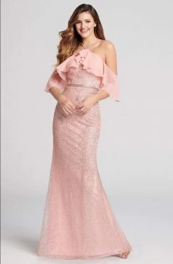 Formal Gowns Ellie Wilde - EW21852 Draped Chiffon Off Shoulder Bejeweled Gown