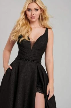 Ellie Wilde - Glitter Pleat Ornate High Slit Ballgown EW120071 - 1 Pc Black In Size 6 Available Formal Gowns 7 Ellie Wilde - Glitter Pleat Ornate High Slit Ballgown EW120071 - 1 Pc Black In Size 6 Available Formal Gowns