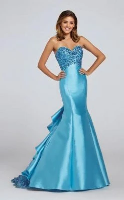 Ellie Wilde - Ruffle Back Long Mermaid Gown EW117060 - 1 Pc Turquoise In Size 0 Available