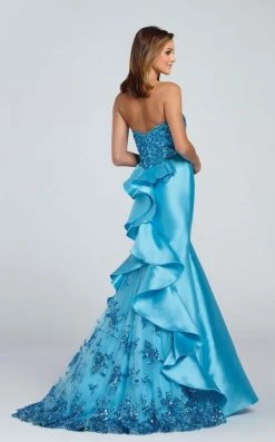 Ellie Wilde - Ruffle Back Long Mermaid Gown EW117060 - 1 Pc Turquoise In Size 0 Available