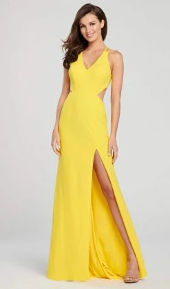 Formal Gowns Ellie Wilde - Sexy Cutout Back Sleeveless V Neck Long Dress EW119159 - 1 Pc Red In Size 6 And 1 Pc Yellow In Size 4 Available