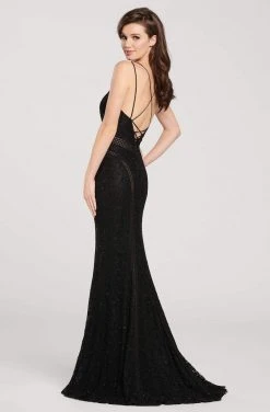 Formal Gowns Ellie Wilde - Strappy Illusion Cutout Trimmed Evening Dress EW119143 - 1 Pc Black In Size 2 Available