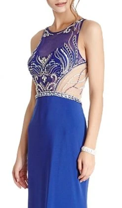 Plus Size Dresses Aspeed Design - Embellished Sheer Halter Sheath Evening Dress