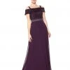 Emma Street - Lace Embellished Off Shoulder Evening Gown 1111199 - 1 Pc Eggplant In Size 18 Available
