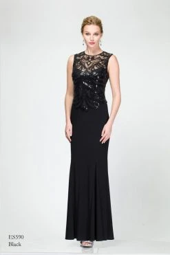 Emma Street - Sequined Illusion Jewel Neck Jersey Dress ES590 Formal Gowns