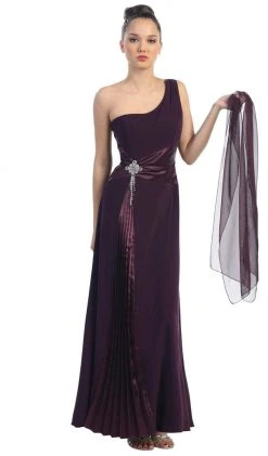 Formal Gowns Eureka Fashion - 1888 Brooch-Accented Asymmetrical Paneled Gown