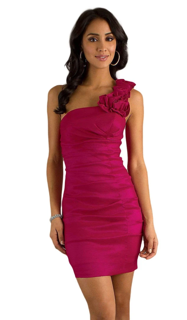 Cocktail Dresses Eureka Fashion - 1893 One Shoulder Rosette Strap Fitted Cocktail Dress 7 Cocktail Dresses Eureka Fashion - 1893 One Shoulder Rosette Strap Fitted Cocktail Dress