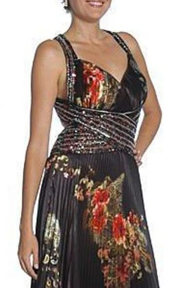 Formal Gowns Eureka Fashion - 2117 V-neck Print Charmeuse A-line Dress