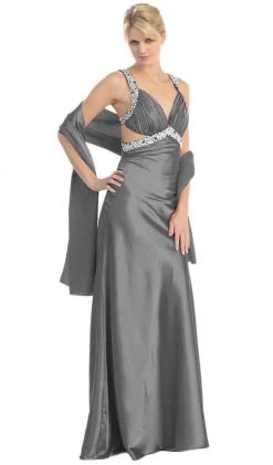 Eureka Fashion - 2120 Jeweled Ruche-Ornate Cutout Long Gown Formal Gowns