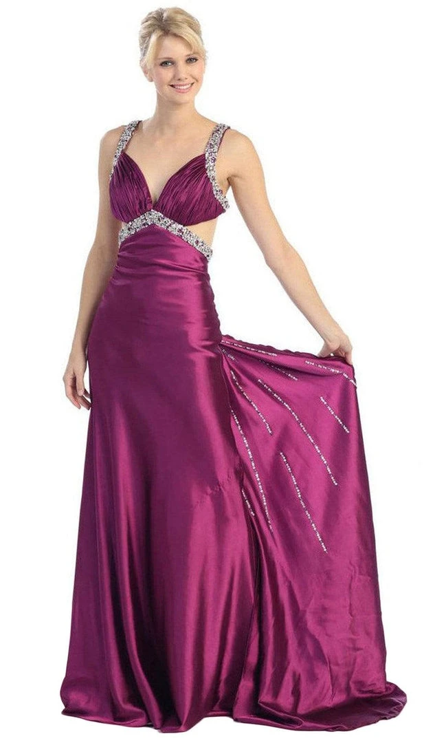 Eureka Fashion - 2120 Jeweled Ruche-Ornate Cutout Long Gown Formal Gowns 5 Eureka Fashion - 2120 Jeweled Ruche-Ornate Cutout Long Gown Formal Gowns