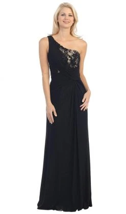 Eureka Fashion - 2370 Lace Asymmetric Long Sheath Dress