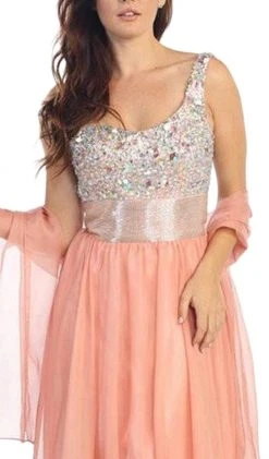 Eureka Fashion - 2401 Beaded One Shoulder Chiffon A-line Dress