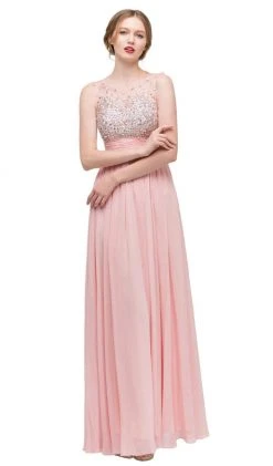 Eureka Fashion - 4001 Bejeweled Illusion Bateau Chiffon A-line Dress Formal Gowns