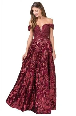 Formal Gowns Eureka Fashion - 6733 Sequined Deep Off-Shoulder Velvet A-line Dress