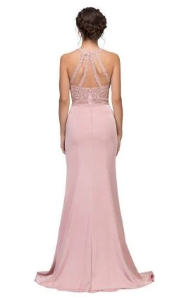Formal Gowns Eureka Fashion - 7133 Applique Halter Stretch Satin Trumpet Dress