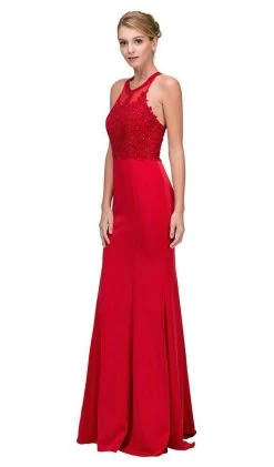 Formal Gowns Eureka Fashion - 7133 Applique Halter Stretch Satin Trumpet Dress