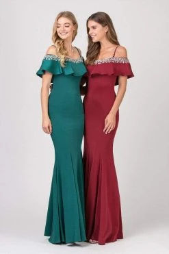 Eureka Fashion - 7333 Bejeweled Ruffle Overlay Mermaid Gown Formal Gowns