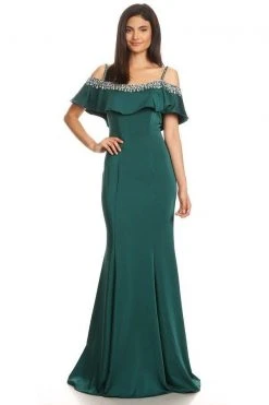 Eureka Fashion - 7333 Bejeweled Ruffle Overlay Mermaid Gown Formal Gowns