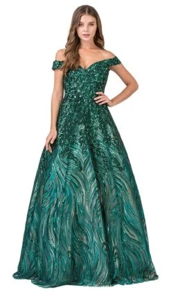 Eureka Fashion - 8007 Sequin Embellished Off-Shoulder Ballgown