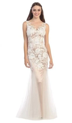 Eureka Fashion - Illusion Bateau Floral Embroidered Trumpet Dress 12 Eureka Fashion - Illusion Bateau Floral Embroidered Trumpet Dress