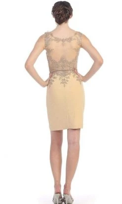 Eureka Fashion - Metallic Lace Illusion Scoop Short Dress 6002 - 1 Pc H.Green/Gd In Size L Available Cocktail Dresses