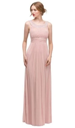 Formal Gowns Eureka Fashion - Pearl Embroidered Neckline Chiffon A-Line Gown 2027 - 1 Pc Dusty/Pink In Size XL Available