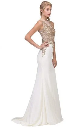 Eureka Fashion - Sleeveless Embroidered Gilt Lace Trumpet Evening Gown 18 Eureka Fashion - Sleeveless Embroidered Gilt Lace Trumpet Evening Gown