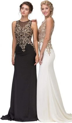 Eureka Fashion - Sleeveless Embroidered Gilt Lace Trumpet Evening Gown 19 Eureka Fashion - Sleeveless Embroidered Gilt Lace Trumpet Evening Gown