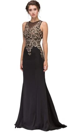 Eureka Fashion - Sleeveless Embroidered Gilt Lace Trumpet Evening Gown 15 Eureka Fashion - Sleeveless Embroidered Gilt Lace Trumpet Evening Gown