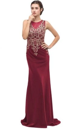 Eureka Fashion - Sleeveless Embroidered Gilt Lace Trumpet Evening Gown 17 Eureka Fashion - Sleeveless Embroidered Gilt Lace Trumpet Evening Gown