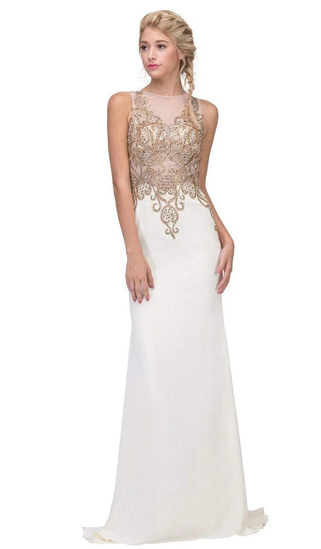 Eureka Fashion - Sleeveless Embroidered Gilt Lace Trumpet Evening Gown 8 Eureka Fashion - Sleeveless Embroidered Gilt Lace Trumpet Evening Gown