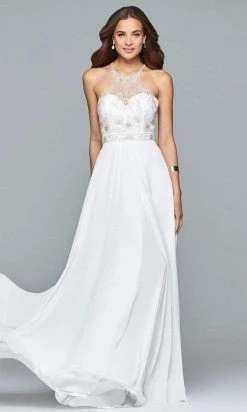 Formal Gowns Faviana - 10043 Floral Beaded Illusion Halter A-Line Dress