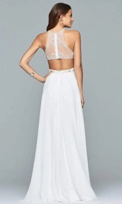 Formal Gowns Faviana - 10043 Floral Beaded Illusion Halter A-Line Dress