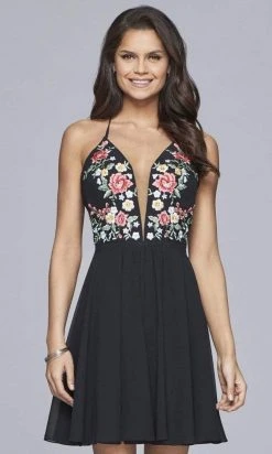 Cocktail Dresses Faviana - 10150 Floral Embroidered Sheer Plunging Neck Cocktail Dress