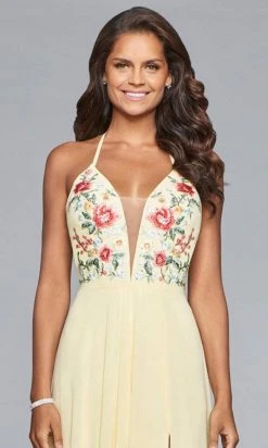 Cocktail Dresses Faviana - 10150 Floral Embroidered Sheer Plunging Neck Cocktail Dress