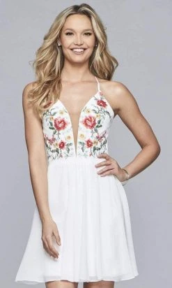 Cocktail Dresses Faviana - 10150 Floral Embroidered Sheer Plunging Neck Cocktail Dress