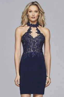 Faviana - 10156 Lace Applique Sheath Cocktail Dress Cocktail Dresses