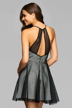 Cocktail Dresses Faviana - 7874 Lace Halter Neck A-Line Dress - 1 Pc Black/Ivory In Size 8 Available