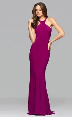 Formal Gowns Faviana 7894 High Halter Jersey Cutout Sheath Gown - 1 Pc Wild Orchid In Size 6 Available