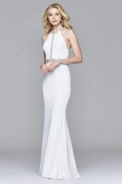 Formal Gowns Faviana - 7910 Long Halter Jersey Dress With Beaded Waistband And Neckline