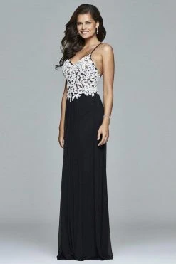 Faviana - 7934 Lace V-Neck A-Line Dress - 1 Pc. Black/Ivory In Size 00 Available Formal Gowns 6 Faviana - 7934 Lace V-Neck A-Line Dress - 1 Pc. Black/Ivory In Size 00 Available Formal Gowns