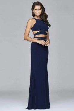 Faviana - 7957 Long Jersey Halter Dress With Zipper Detail 9 Faviana - 7957 Long Jersey Halter Dress With Zipper Detail